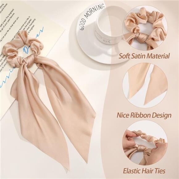 Bow hair scrunchies set silk satin hair ties knotted ribbon hair accessories - Picture 2 of 7